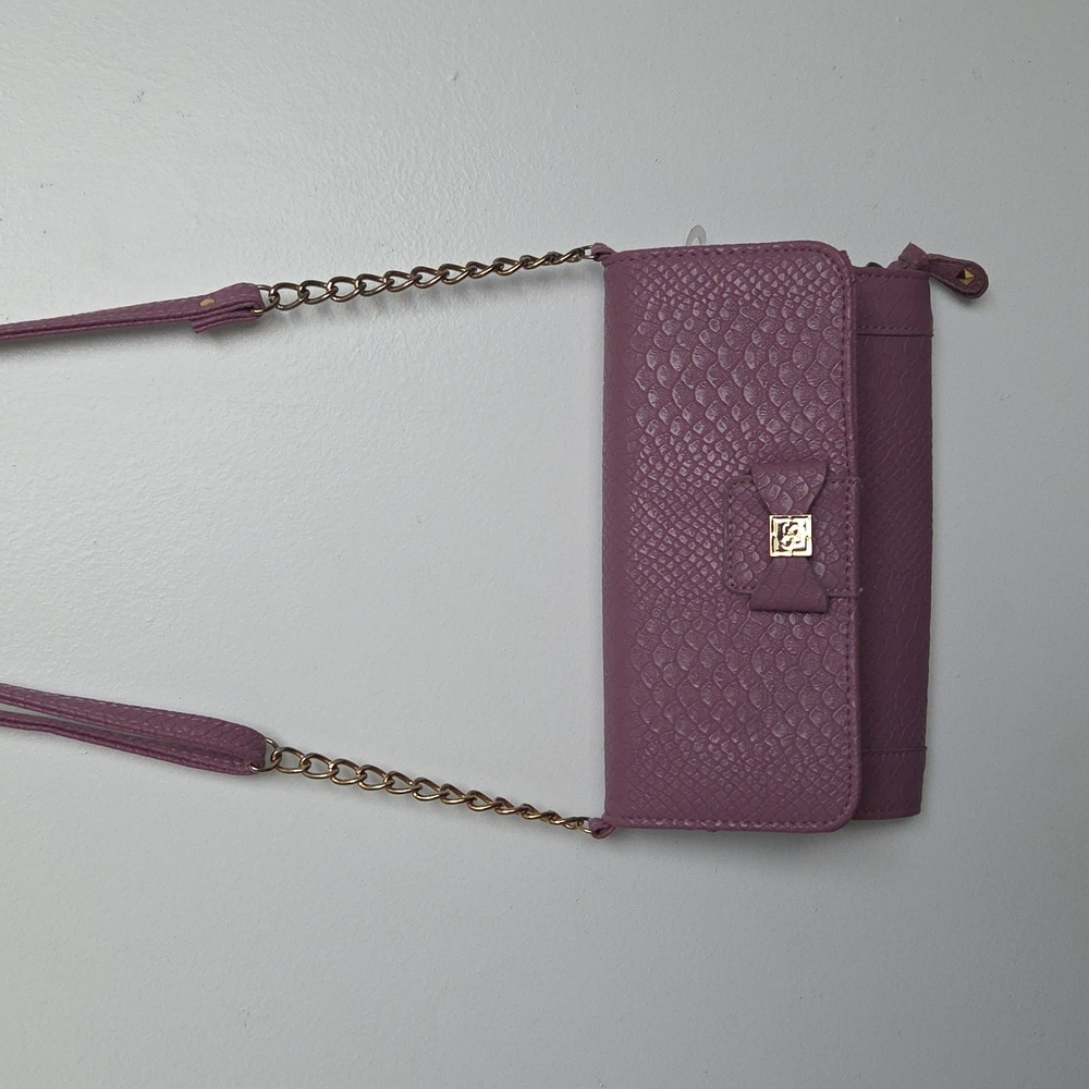 Jessica Simpson Mauve Crossbody Bag with Leopard Print Interior Bow Detail NWOT